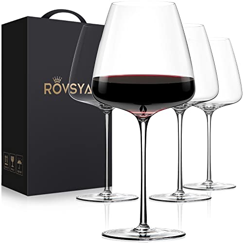 4 Hand Blown Crystal Red Wine Glasses