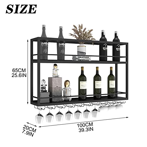 2-Tier Wood Wine & Glass Wall Rack