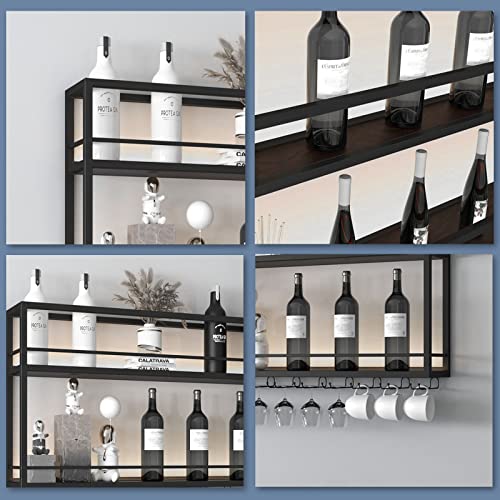 2-Tier Wood Wine & Glass Wall Rack