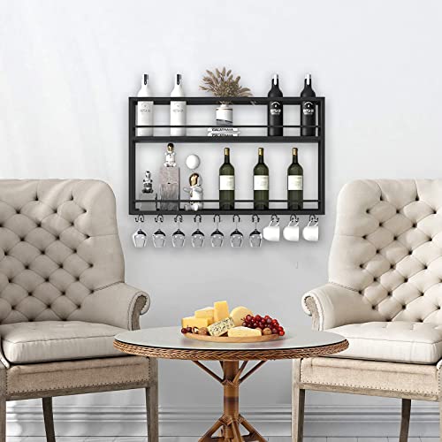 2-Tier Wood Wine & Glass Wall Rack