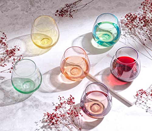 HUE Stemless Wine Glasses Set - 6 Tumblers