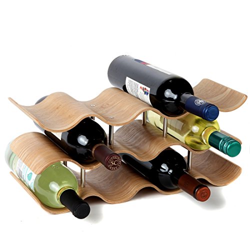 Lily's Home Wave Wine Rack, Oak, 11 Bottles