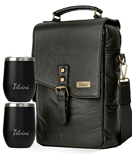 Leather Wine Tote & Tumblers Set