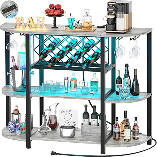 4-Tier Freestanding Metal Wine Rack Cabinet with LED Light