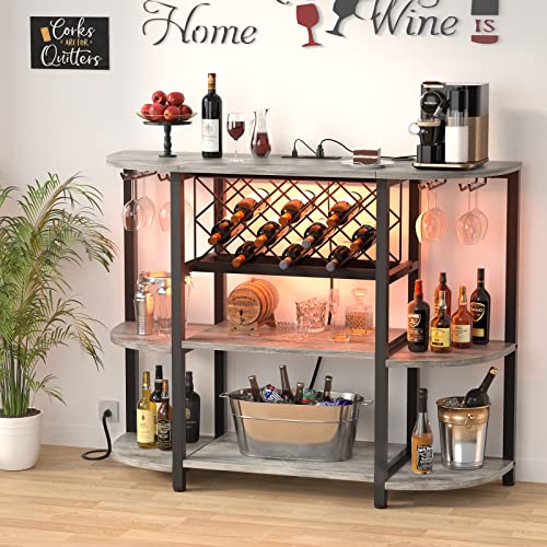 4-Tier Freestanding Metal Wine Rack Cabinet with LED Light