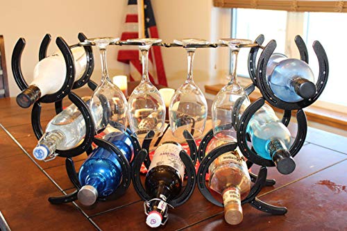 7-Bottle Horseshoe Wine Rack with Glass Holder