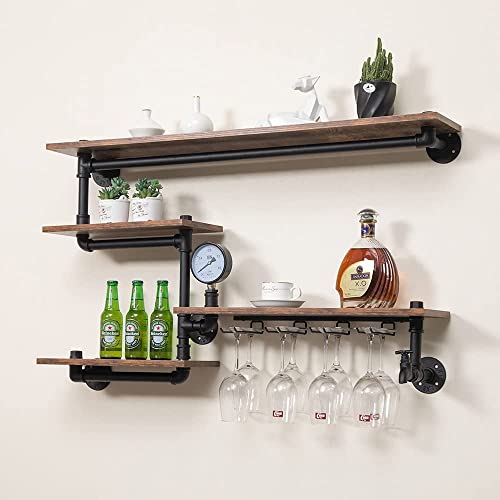 Rustic Pipe Wine Rack with Glass Holder
