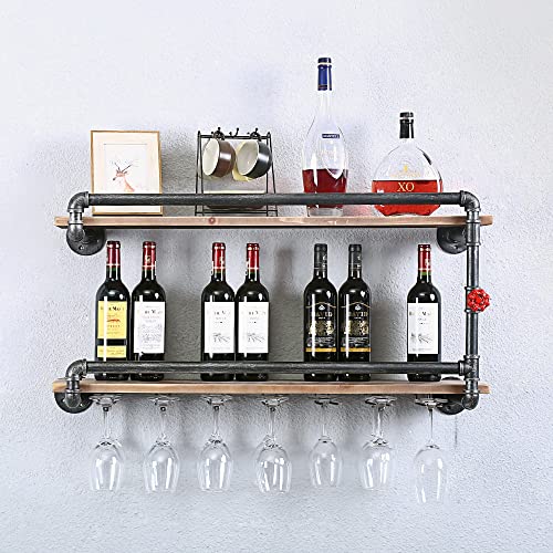 Industrial Rustic Wall-Mounted Wine Glass Rack