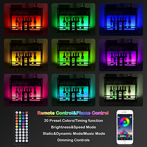 Industrial Wine Rack with LED Lighting and Glass Holders