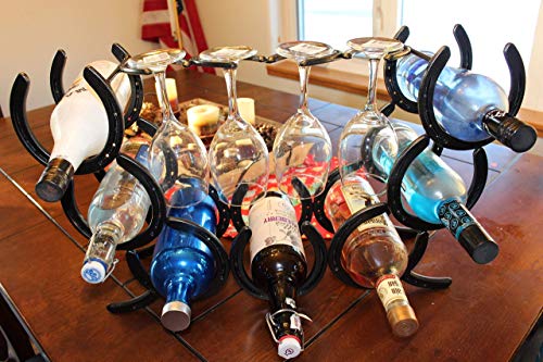 7-Bottle Horseshoe Wine Rack with Glass Holder
