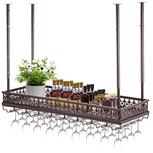 Hanging Ceiling Wine Glass Rack, Adjustable Height