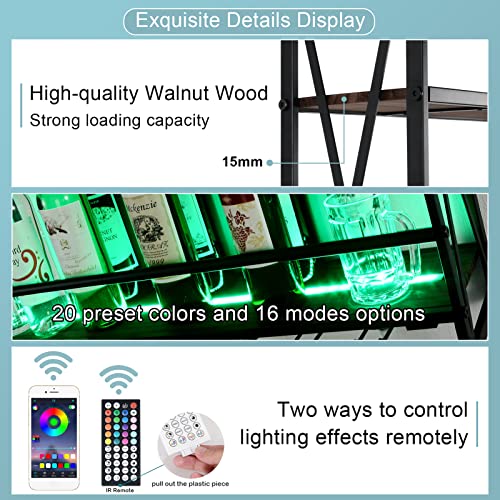 Industrial Wine Rack with LED Lighting and Glass Holders