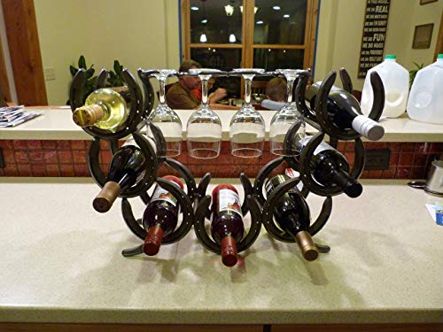 7-Bottle Horseshoe Wine Rack with Glass Holder