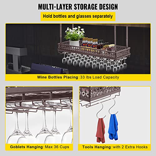 Hanging Ceiling Wine Glass Rack, Adjustable Height