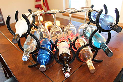 7-Bottle Horseshoe Wine Rack with Glass Holder
