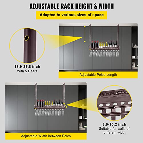 Hanging Ceiling Wine Glass Rack, Adjustable Height