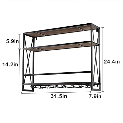 Industrial Wine Rack with LED Lighting and Glass Holders