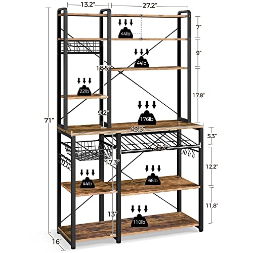 Rustic Brown Wooden Kitchen Bakers Rack with Wine Storage