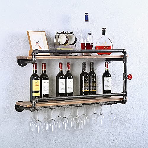 Industrial Rustic Wall-Mounted Wine Glass Rack