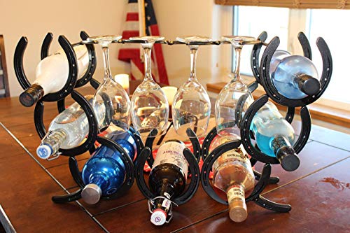 7-Bottle Horseshoe Wine Rack with Glass Holder