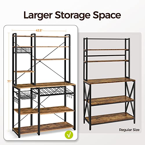 Rustic Brown Wooden Kitchen Bakers Rack with Wine Storage