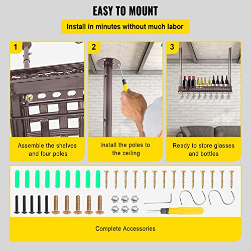 Hanging Ceiling Wine Glass Rack, Adjustable Height