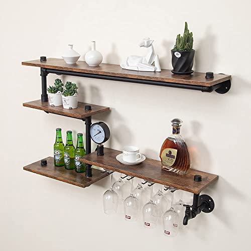 Rustic Pipe Wine Rack with Glass Holder
