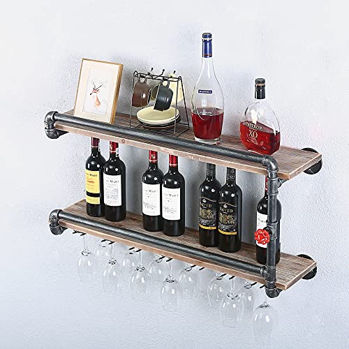 Industrial Rustic Wall-Mounted Wine Glass Rack