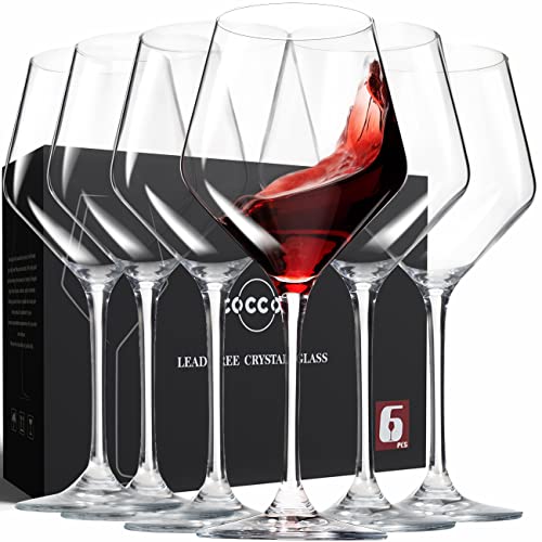 Hand-Blown Crystal Wine Glasses, Italian Style (6 Pack)