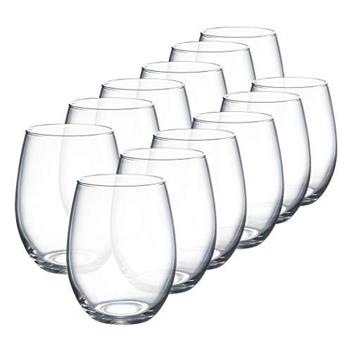 Stemless Wine Glasses: Set of 12, 15 oz