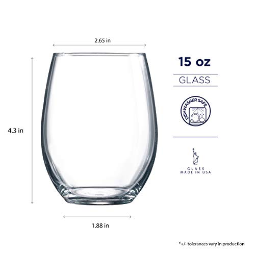 Stemless Wine Glasses: Set of 12, 15 oz