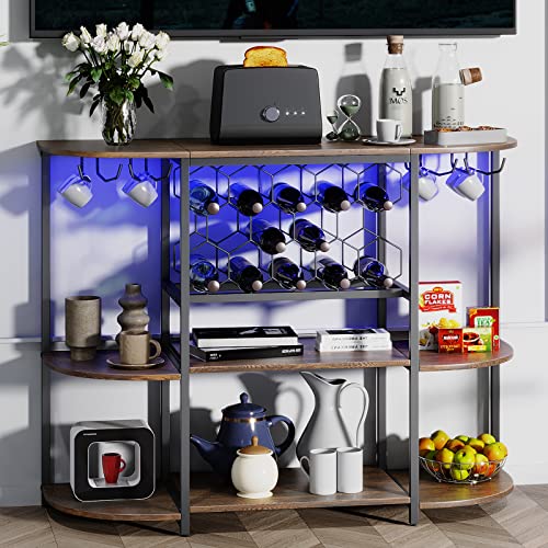 Rustic Wine Bar Cabinet with LED Light