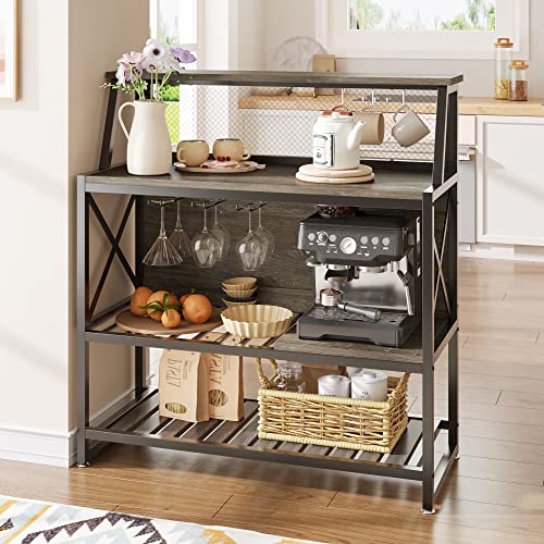 Gray Wine Bar Cabinet with Storage and Glass Holder
