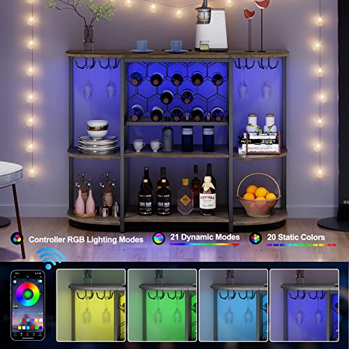 Rustic Wine Bar Cabinet with LED Light