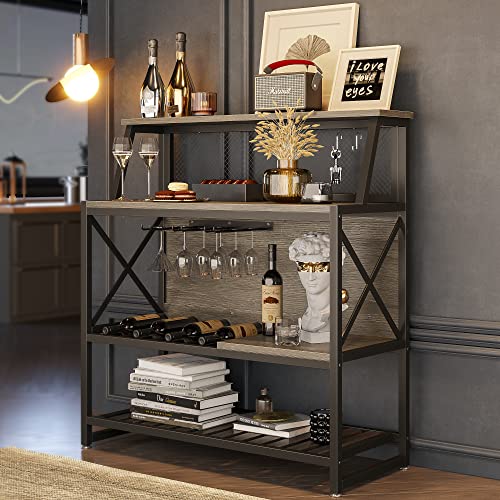 Gray Wine Bar Cabinet with Storage and Glass Holder