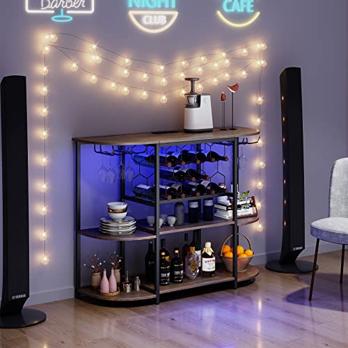Rustic Wine Bar Cabinet with LED Light