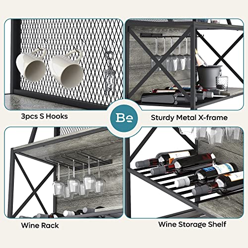 Gray Wine Bar Cabinet with Storage and Glass Holder