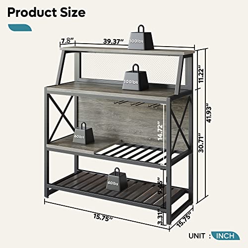 Gray Wine Bar Cabinet with Storage and Glass Holder