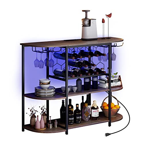 Rustic Wine Bar Cabinet with LED Light