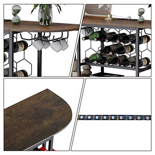 Rustic Wine Bar Cabinet with LED Light