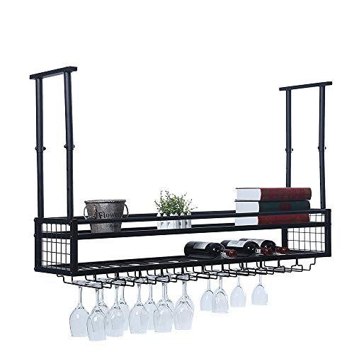 Industrial 2-layer Wine Rack with Glass Holder