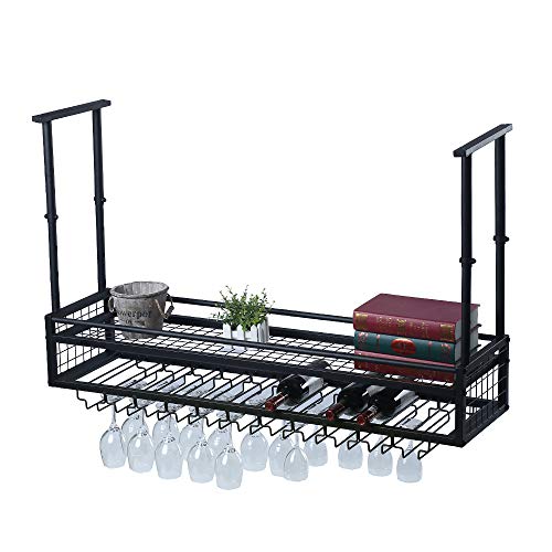 Industrial 2-layer Wine Rack with Glass Holder