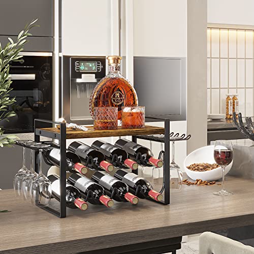 Wine Rack with Glass Holder and Wooden Tray