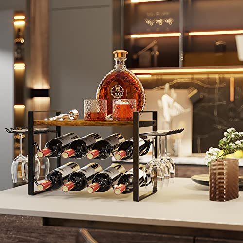 Wine Rack with Glass Holder and Wooden Tray