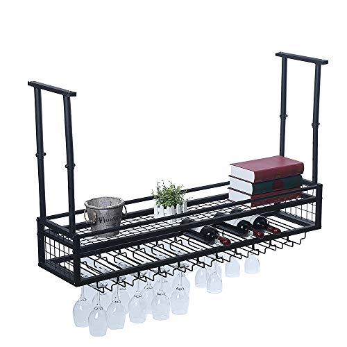 Industrial 2-layer Wine Rack with Glass Holder