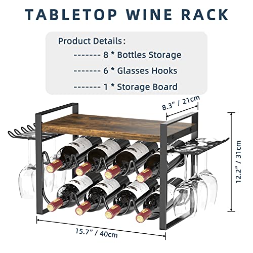 Wine Rack with Glass Holder and Wooden Tray