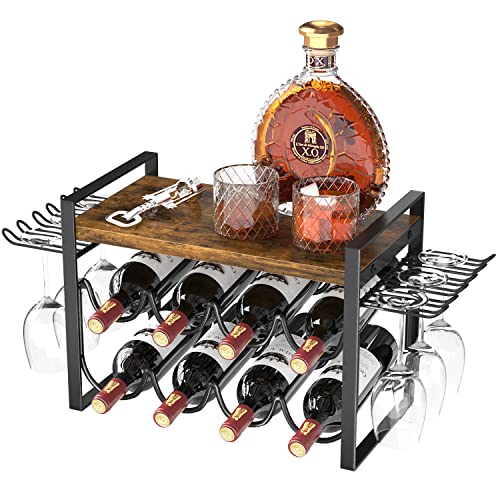 Wine Rack with Glass Holder and Wooden Tray