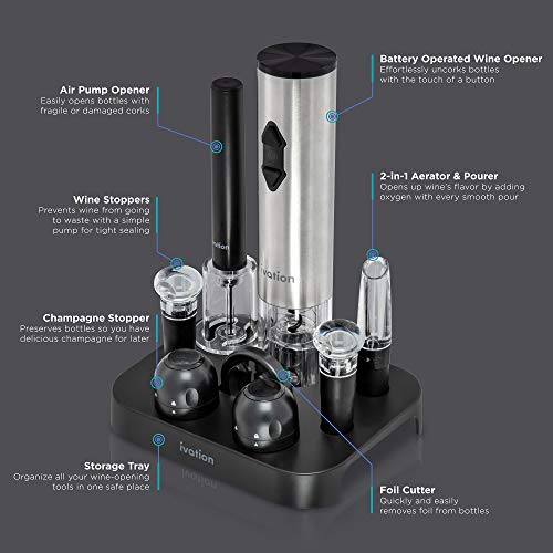 9 pc Wine Opener Kit with Electric Opener & Aerator
