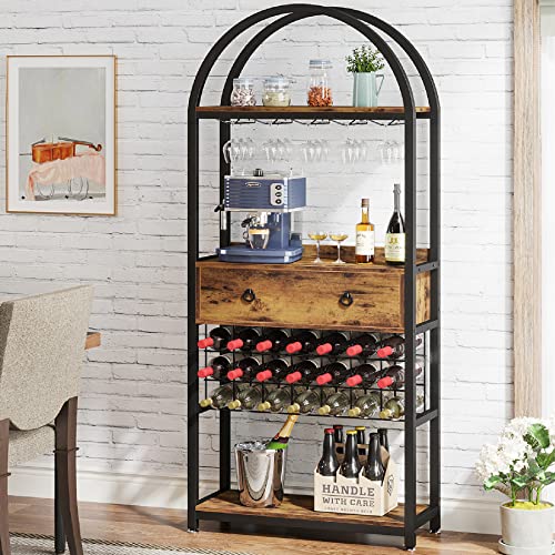 Industrial Wine Rack with Glass Holder and Drawer