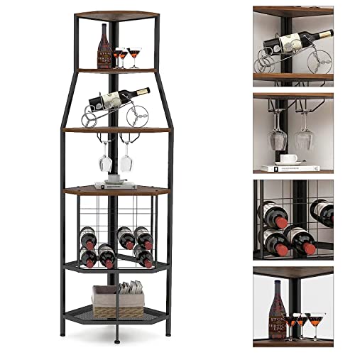 5-Tier Corner Wine Rack with Glass Holder